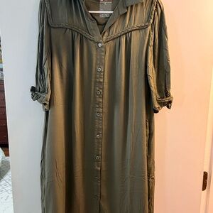 Olive Green Button-Up Dress